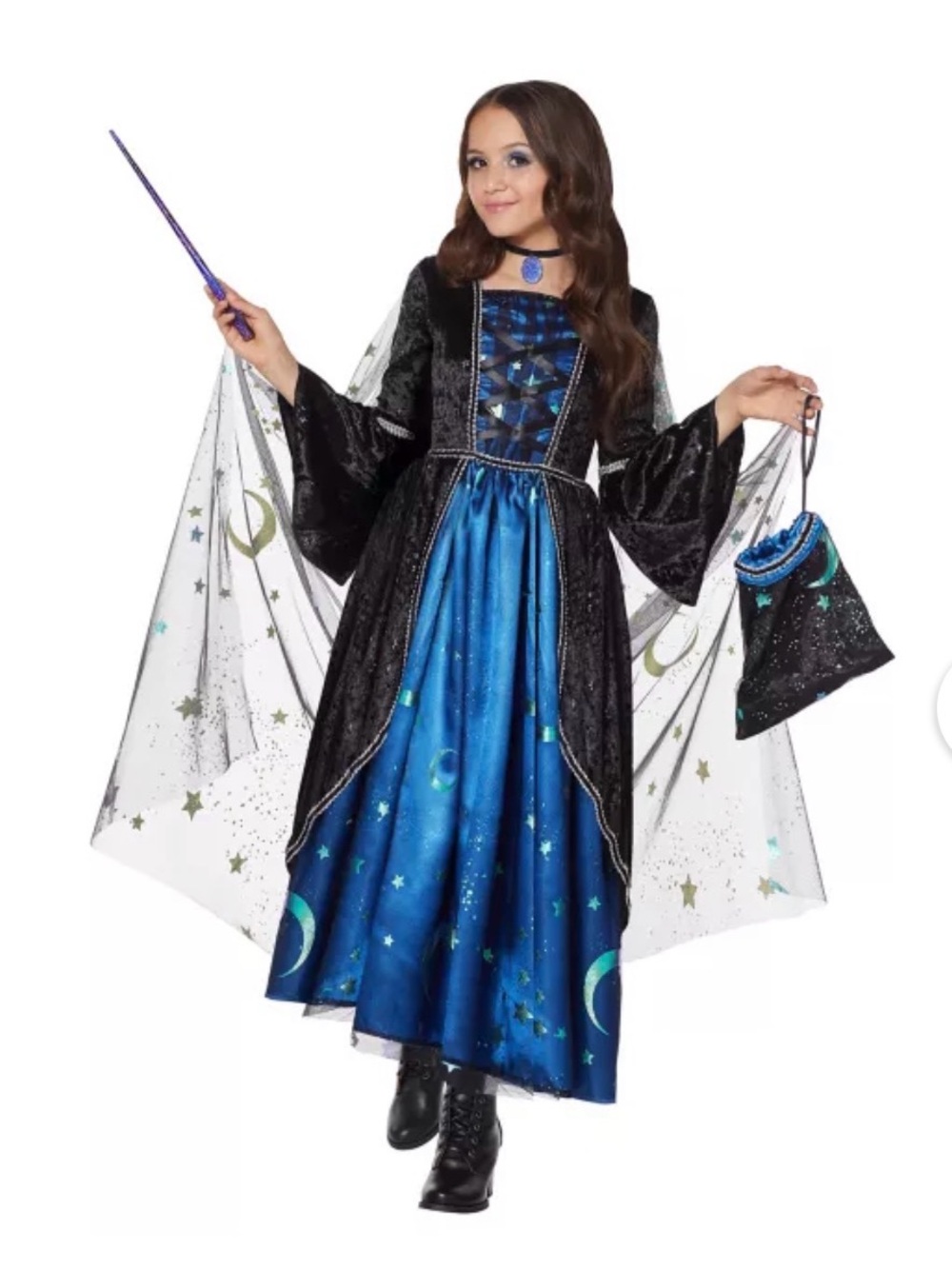 Spirit Black and Blue Star Moon Witch Costume Dress